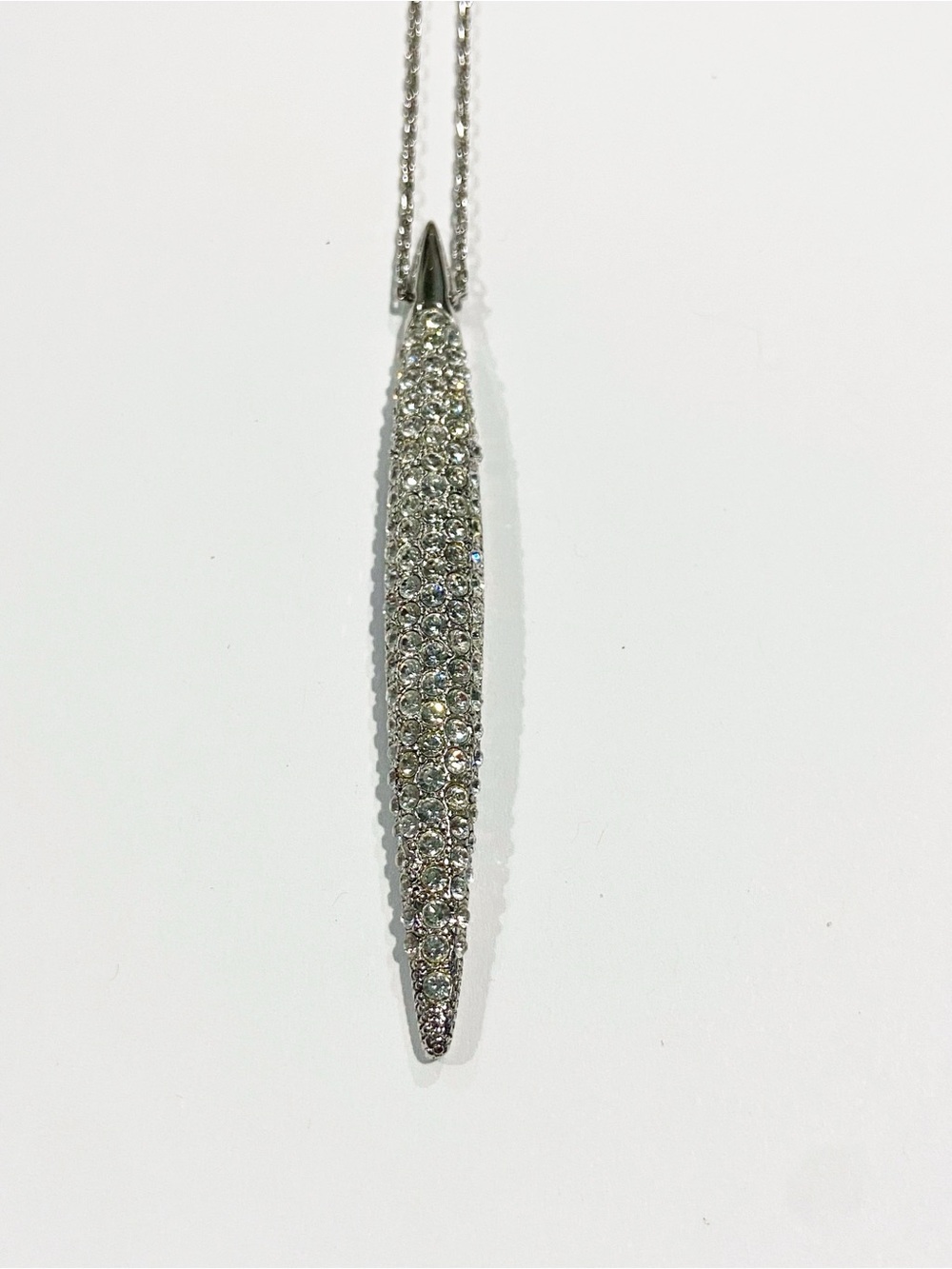 Sterling Silver Pave Marquise Pendant Necklace - Silver